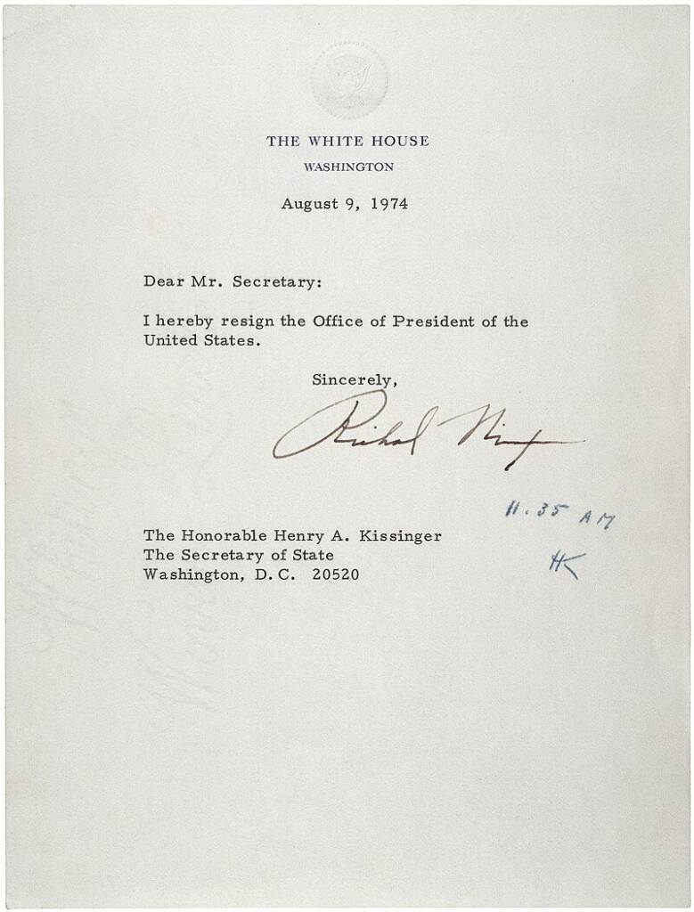 Watergate Scandal- Nixon's Resignation Letter